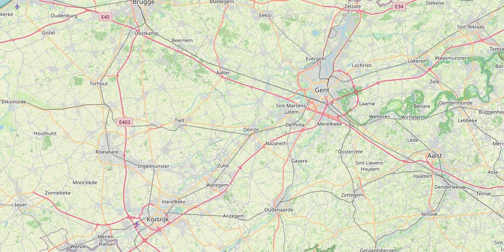 Kaart van Oost- en West-Vlaanderen met Deinze in het midden